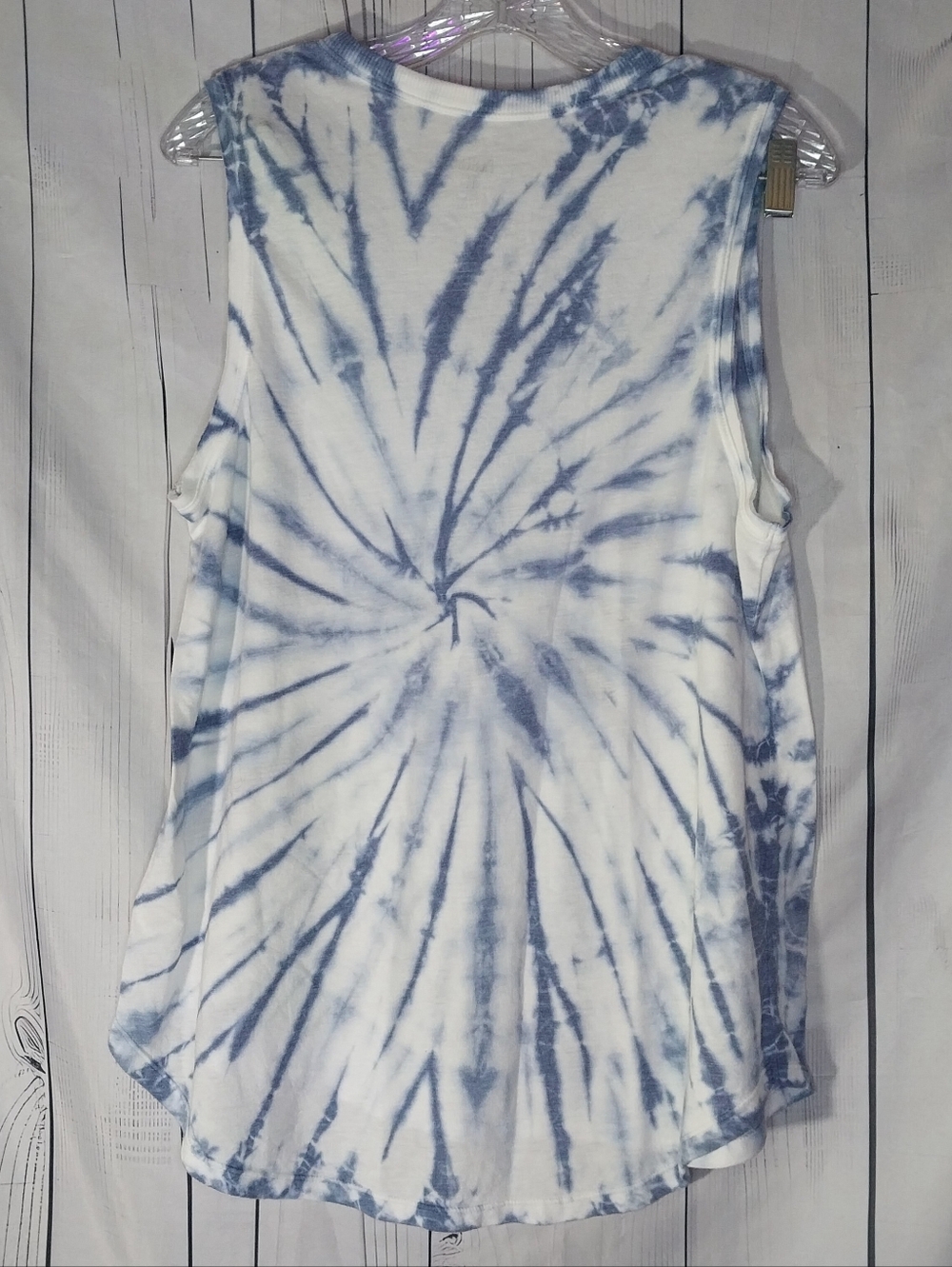 American Eagle Blue and White Tie-Dye Boho  Festival Tank with Lattice V-Neck - Picture 5 of 7